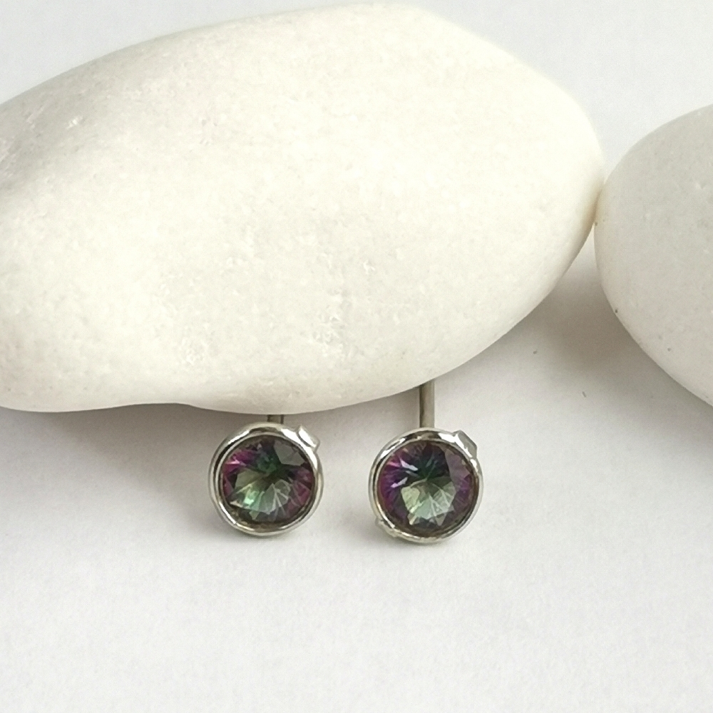 Mystic Topaz sterling silver stud earrings NEW